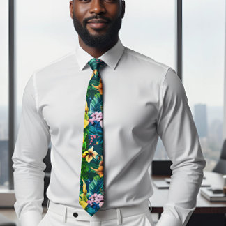 Tropical Hawaiian frangipani Colourful pattern Tie