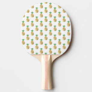 Tropical Hawaiian Gold Foil Pineapple Pattern Ping Pong Paddle
