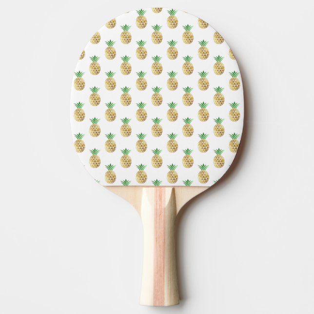 Tropical Hawaiian Gold Foil Pineapple Pattern Ping Pong Paddle (Front)