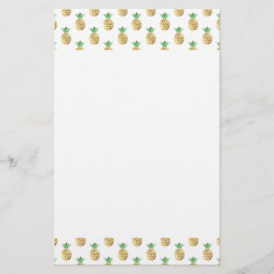 Tropical Hawaiian Gold Foil Pineapple Pattern Stationery