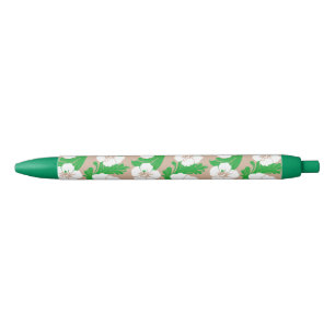 Tropical Hawaiian Hibiscus Floral Khaki Beige Black Ink Pen