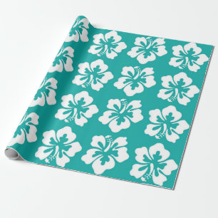 Tropical Hawaiian Hibiscus Flower Aqua Wrapping Paper