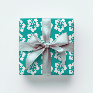 Tropical Hawaiian Hibiscus Flower Aqua Wrapping Paper