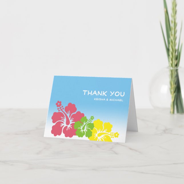 Tropical Hawaiian hibiscus flower thank you note (Front)