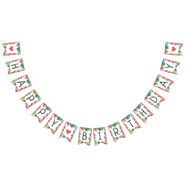 Tropical Hawaiian Hibiscus Happy Birthday Bunting (All)