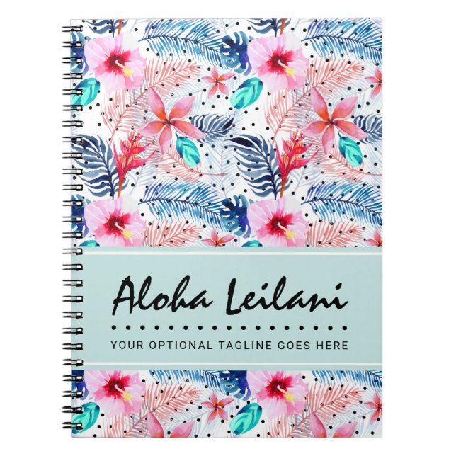 Tropical Hawaiian Hibiscus & Palm Leaf Watercolor Spiral Notebook (Front)
