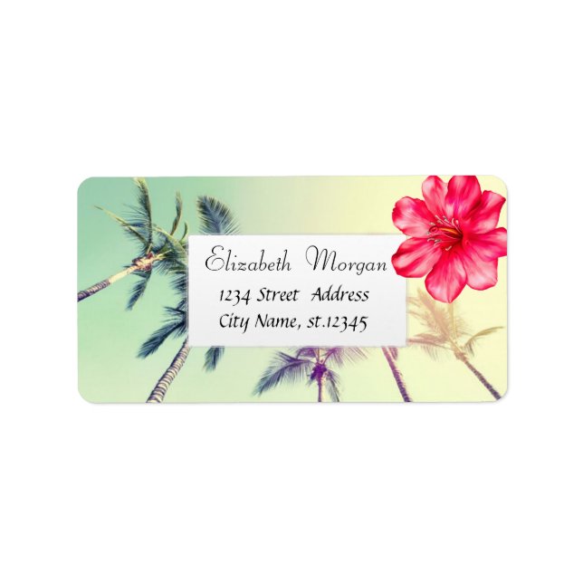 Tropical Hawaiian Hibiscus, Palms Label (Front)