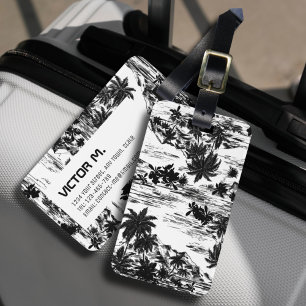 Tropical Hawaiian Island Black White Personalised Luggage Tag