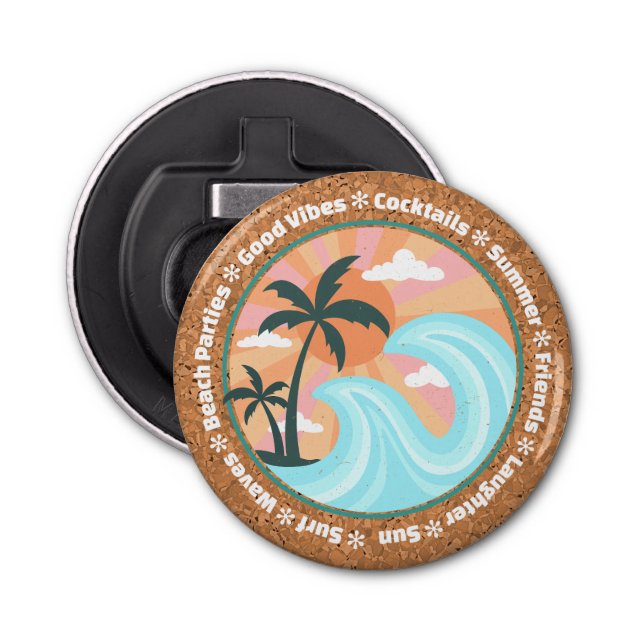 Tropical Hawaiian Island Palm Trees Good Vibes Bottle Opener (Front)
