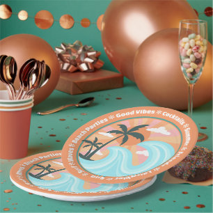 Tropical Hawaiian Island Palm Trees Good Vibes Paper Plate