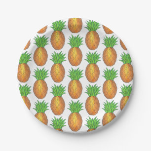 Tropical Hawaiian Island Pineapple Beach Print Paper Plate