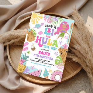 Tropical Hawaiian Luau Pool Birthday Invitation