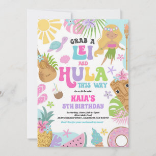 Tropical Hawaiian Luau Pool Birthday Invitation