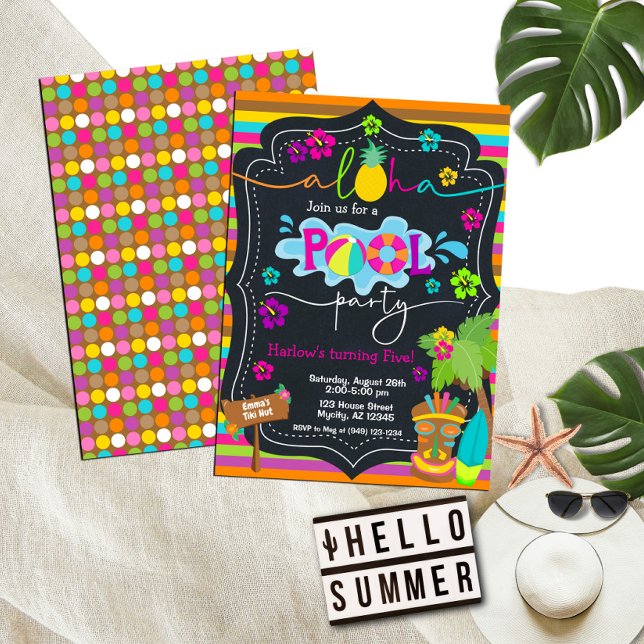 Tropical Hawaiian Luau Pool Party Kid's Birthday Invitation (Creator Uploaded)
