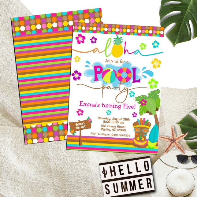 Tropical Hawaiian Luau Pool Party Kid's Birthday Invitation (Creator Uploaded)