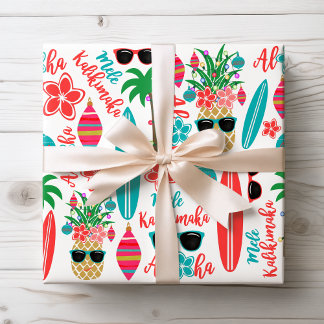 Tropical Hawaiian Mele Kalikimaka Christmas Wrapping Paper Sheet