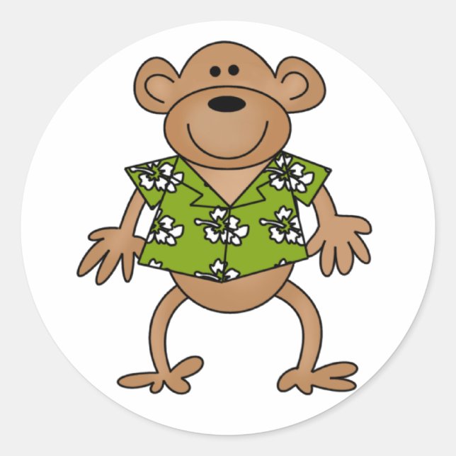 Tropical Hawaiian Monkey Classic Round Sticker (Front)