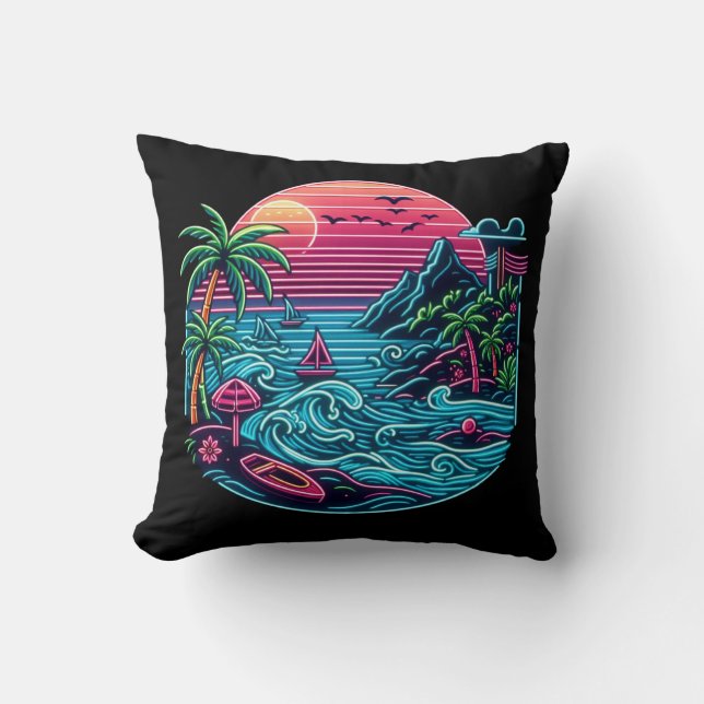 Tropical/Hawaiian neon beach Cushion (Front)