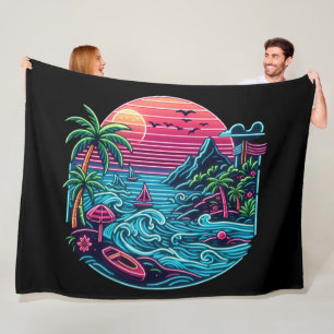 Tropical/Hawaiian neon beach Fleece Blanket