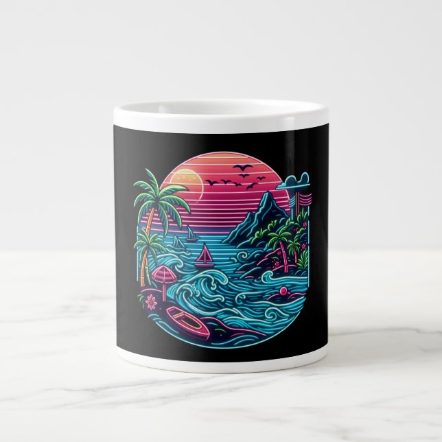 Tropical/Hawaiian neon beach Large Coffee Mug (Front)