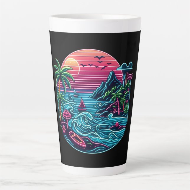 Tropical/Hawaiian neon beach Latte Mug (Front)