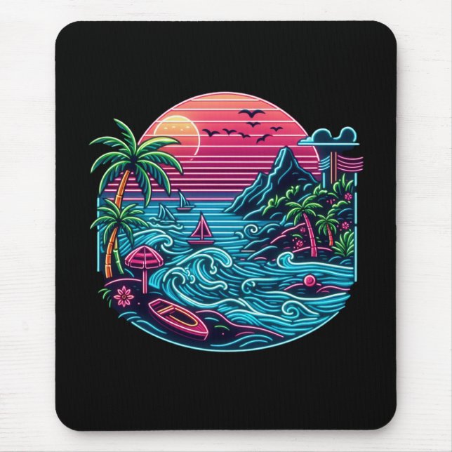 Tropical/Hawaiian neon beach Mouse Pad (Front)