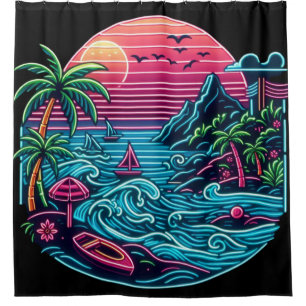 Tropical/Hawaiian neon beach Shower Curtain