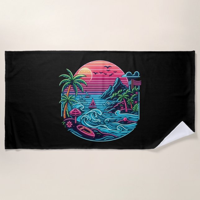 Tropical/Hawaiian neon beach Towel (Front)
