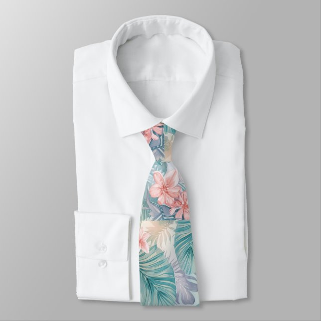 Tropical Hawaiian Palms Floral summer pattern Tie (Tied)