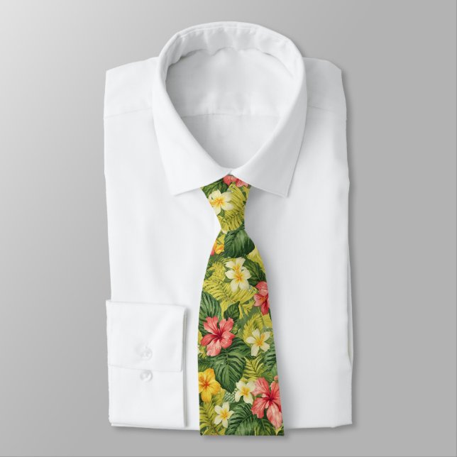 Tropical Hawaiian Palms Floral summer pattern Tie (Tied)