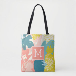 Tropical Hawaiian Pineapple Monogram Tote Bag