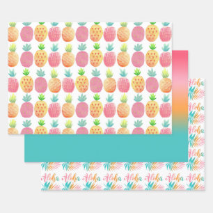 Tropical Hawaiian Pineapple Palm Aloha Wrapping Paper Sheet