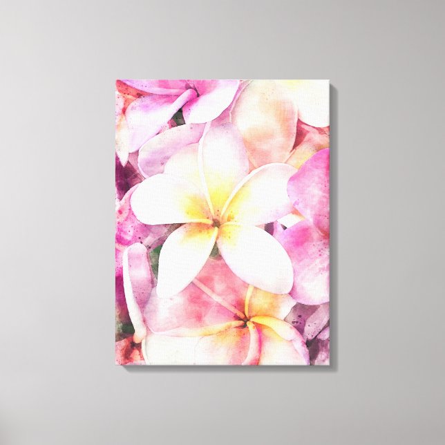 Tropical Hawaiian plumeria white flower watercolor Canvas Print (Front)