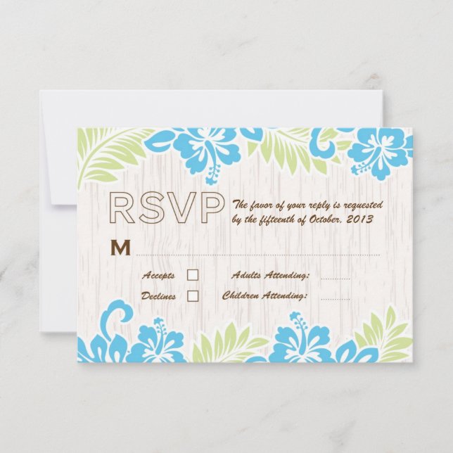 Tropical Hawaiian RSVP Turquoise Card (Front)