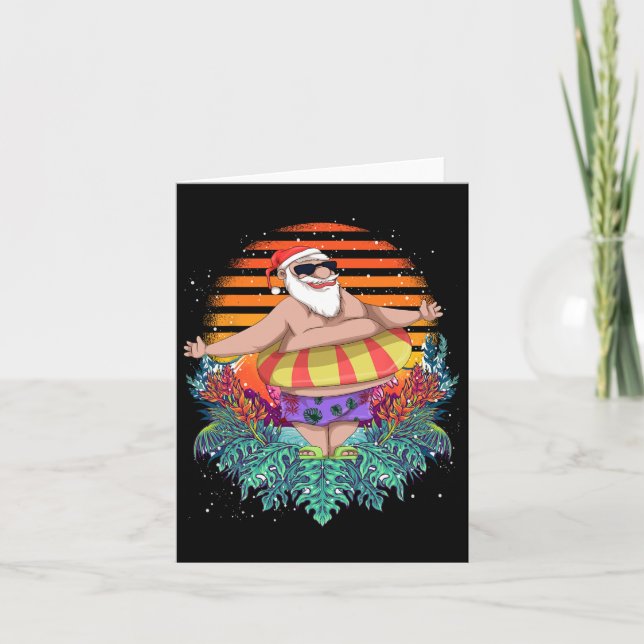 Tropical Hawaiian Summer Funny Santa Claus Christm Card (Front)