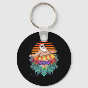 Tropical Hawaiian Summer Funny Santa Claus Christm Key Ring