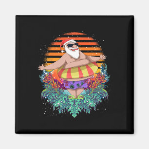 Tropical Hawaiian Summer Funny Santa Claus Christm Magnet