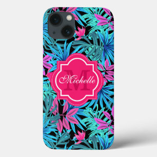 Tropical hawaiian teal green palm tree leaves iPhone 13 case