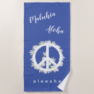 Tropical Hawaiian Text Floral Peace Love Name Beach Towel