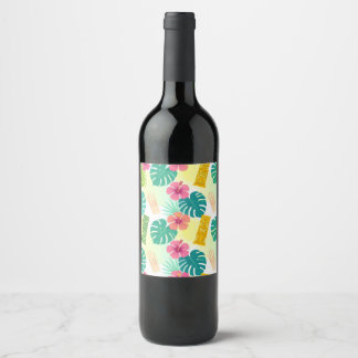 Tropical Hawaiian Tiki Pattern for Parties Wedding Wine Label