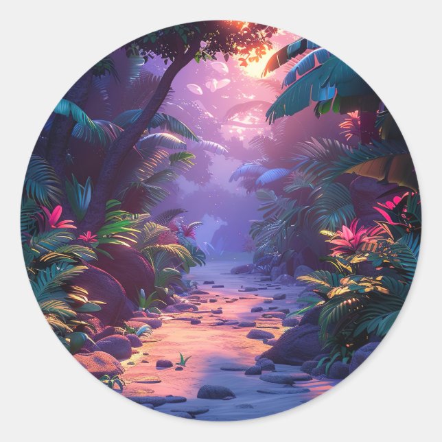 Tropical Hawaiian Walking Path  Classic Round Sticker (Front)