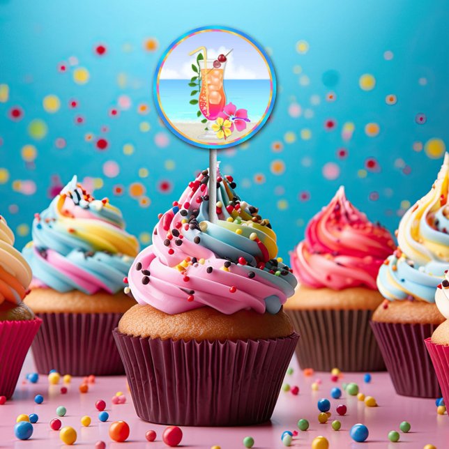 Tropical Hawiian Luau Cupcake Toppers Stickers (Creator Uploaded)