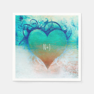 Tropical Heart Blue Grunge Beach Party Napkin