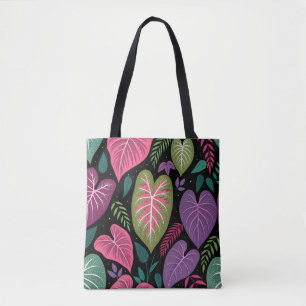 Tropical Heart Leaf Pattern Tote Bag