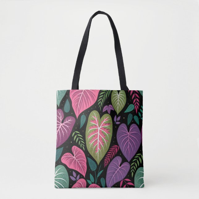 Tropical Heart Leaf Pattern Tote Bag (Front)
