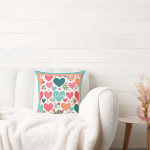 Tropical hearts & flowers Valentine’s Day Cushion