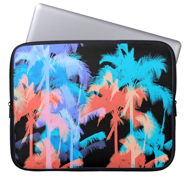 Tropical Heat Wave Neon Hawaiian Palm Trees Laptop Sleeve (Front)