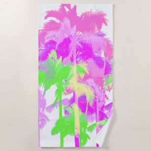 Tropical Heat Wave Neon Hawaiian Palm Trees -White Beach Towel