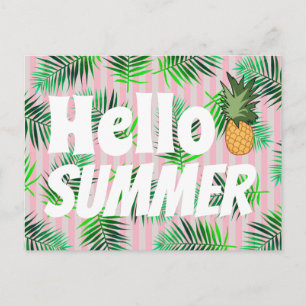Tropical Hello Summer Palm Fronds & Pineapple Postcard