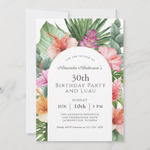 Tropical Hibiscus 30th Birthday Luau Invitation